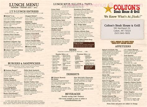 (620-780 cal. . Menu for coltons steakhouse